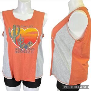 Cold Crush Womens Tank Top Shirt Be Still My Heart Western Print Orange Gray 2X
